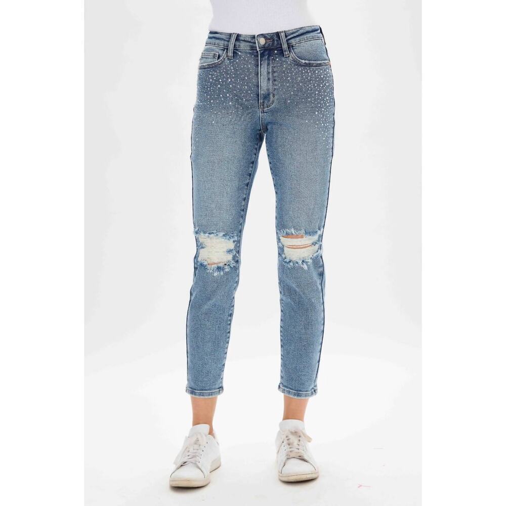 Judy Blue High Rise Rhinestone Embellished Jeans Vintage‎ Washed Blue Size 28